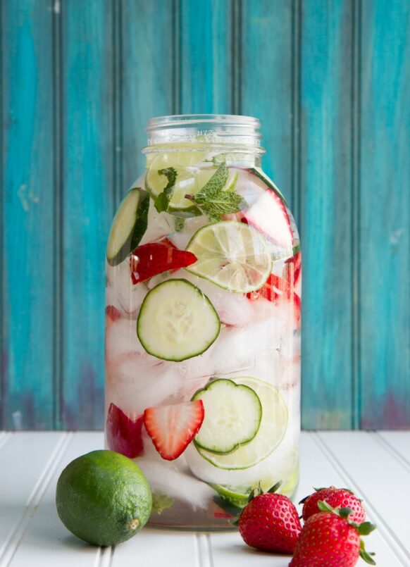 Detox water fountain made with water and fresh fruit