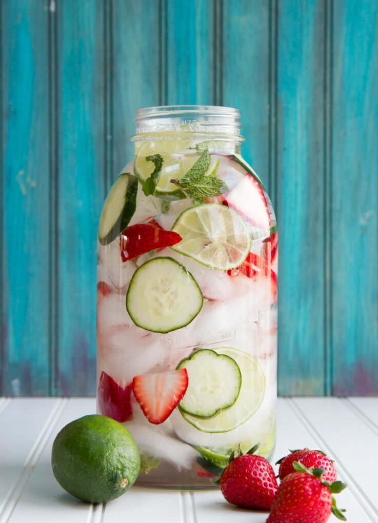 Detox water fountain made with water and fresh fruit